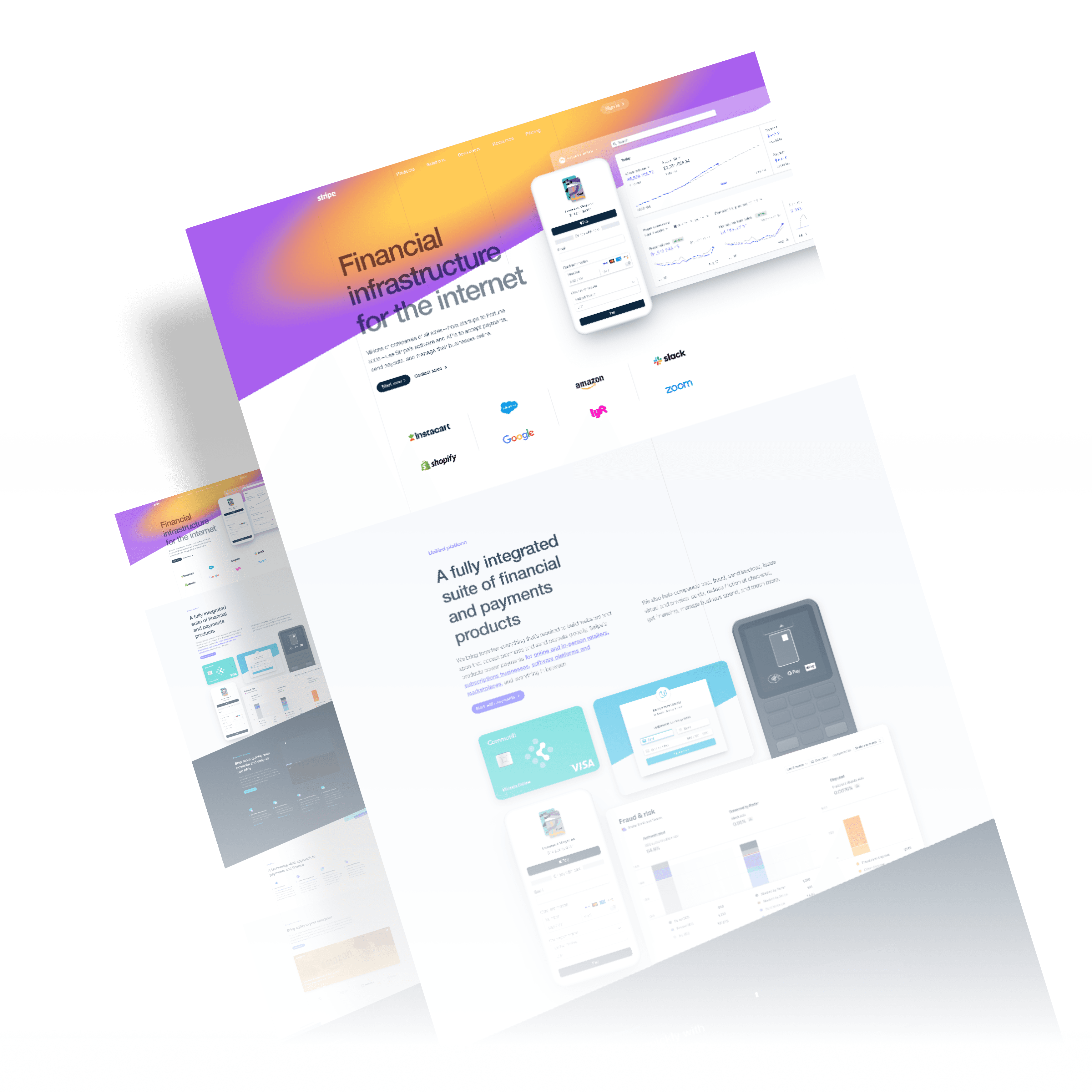 Stripe product collage, financial infrastructure screens