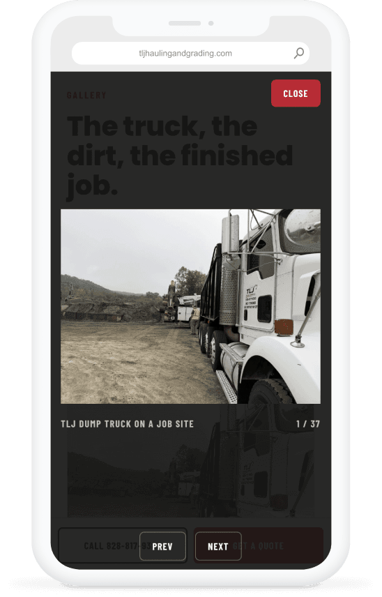 TLJ Hauling gallery on mobile, dump truck on a job site, 1 of 37