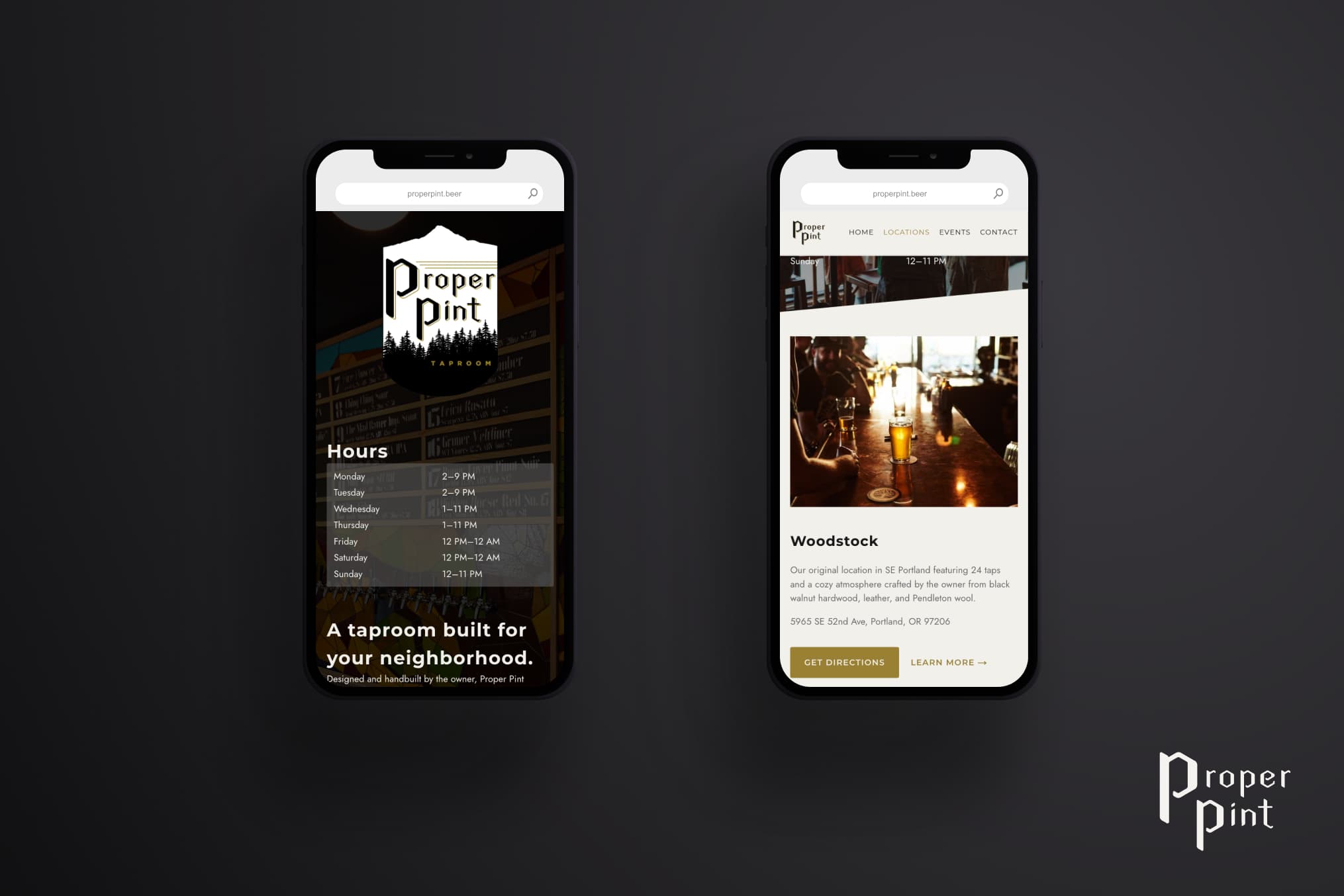 Proper Pint neighborhood pubs website cover with warm taproom photography
